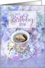 For Mother’s Birthday Cup of Tea and Purple Flowers card