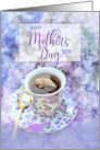 For Mom on Mother’s Day Cup of Tea and Purple Flowers card
