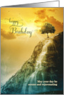 Happy Birthday Tree on a Mountain Waterfall card