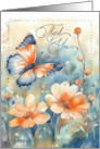Thank You Butterfly and Flowers in Peach and Blue card