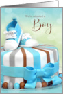 Adoption Announcement for Boy Blue and Brown Cake card