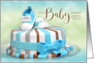 Baby Shower Invitation in Blue Green and Brown with Cake card