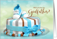 Will you be my Godfather Blue and Brown Cake card