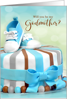 Will you be my Godmother Blue and Brown Cake card