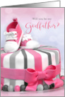 WIll You Be My Godfather Pink and Purple Cake card