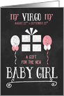 Gift for Baby Girl Virgo Chalkboard Theme Pink and White card