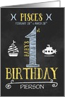 Pisces Baby Boy’s 1st Birthday February 20th to March 20th Zodiac card