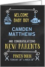 Pisces New Baby Congratuations Born Feb 20th to March 20th Custom card