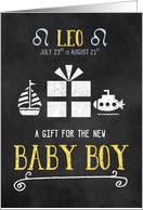 Gift for Leo Baby Boy Born July 23rd to August 21st Blue Chalkboard card