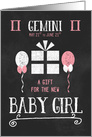 Gift for Geminini Baby Girl Born May 21 to June 21 Pink Chalkboard card