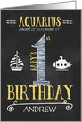 Aquarius Baby Boy’s 1st Birthday January 21st to February 19th Zodiac card