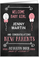 Aquarius New Baby Congratuations Born Jan 21 to Feb 19 Custom card