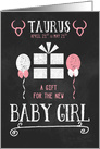 Taurus Gift for Baby Girl Born April 21st through May 21st Pink Chalk card