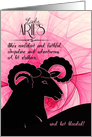 Lady Aries Pink and Black Zodiac Blank Greeting Any Occasion card