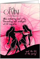 Gemini Birthday for Her Pink and Black Feminine Zodiac card