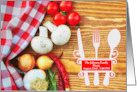 Picnic Invitation Red Checkered Tablecloth and Veggies card