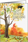 Birthday on Thanksgiving Autumn Scene with Raven card