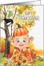 for Babysitter Thanksgiving Blonde Baby Girl in a Pumpkin with Name card