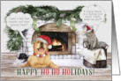Ho Ho Holiday Greetings Funny Dog and Cat in Santa Hats card