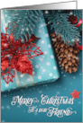 for Friend Christmas Cheer Blue and Red Holiday Decor card