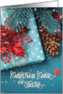 for Sister Christmas Cheer Blue and Red Holiday Decor card