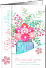 French Language Mother’s Day for Sister Pink and Aqua Flowers card