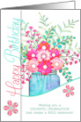 Birthday Aqua and Pink Bright Illustrated Floral Bouquet card