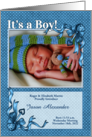 Blue Birth Announcement with Baby’s Photo and Polka Dots card