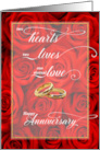 Anniversary for Lesbian Couple with Red Roses and Wedding Ring card