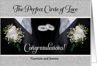 Custom Two Grooms Gay Congratulations with Rings and Tuxes card