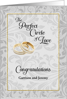 Custom Two Grooms Gay Congratulations with Rings and Tuxes card