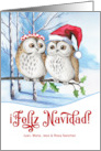 Spanish Red Christmas Feliz Navidad Winter Owls Custom card