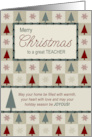 for Teacher Green and Burgundy Christmas Tree card