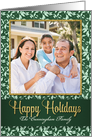 Happy Holidays Green and Gold Elegant Holly Leaves card