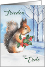 German Peace on Earth Squirrel and Holly Christmas card