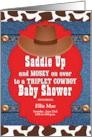 Triplet Cowboys Western Themed Baby Shower Invitation Custom card