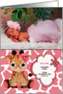 Pink Giraffe Jungle Theme Baby Announcement Photo card