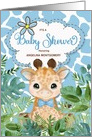 Blue Giraffe Jungle Themed Baby Shower Invitation Custom card