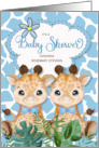 Twin Boys Blue Giraffe Jungle Baby Shower Invitation Custom card