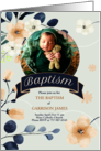 Baptism Invitation for Baby Boy Blue and Yellow Blossoms Photo card