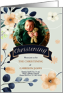 Christening Invitation for Baby Boy Blue and Yellow Blossoms Photo card