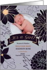 Plum Floral Birth Announcement It’s a Girl with Photo card
