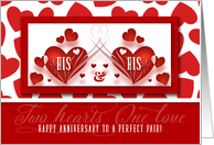 His and His Wedding Anniversary Two Red Hearts card