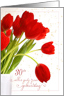 30th Birthday Geburtstag in German with Red Tulips card