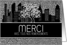 Merci French Business Thank You Black and White Cityscape Blank card