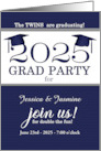 Twin Graduation Class of 2025 Party Invitation Blue Pinstripe card