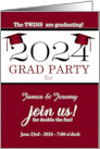 Twin Graduation Class of 2024 Party Invitation Red Pinstripe Custom card