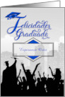 Masculine Spanish Graduation Congratulations Blue and Black Name card