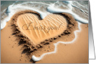 I Miss You Written in the Sand on the Beach card