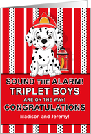 Triplet Boy Congratulations Dalmatian Puppy Firehouse Theme card
